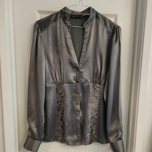 INC International Concepts Charcoal Satin Blouse
